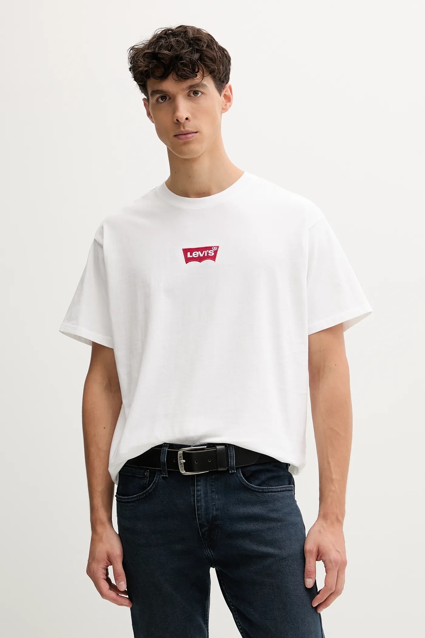 Levně Bavlněné tričko Levi's pánské, bílá barva, s aplikací, 87373