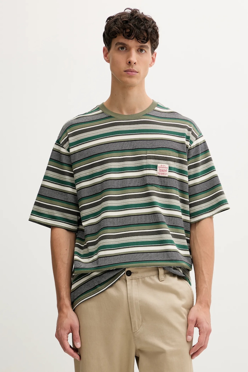Levně Bavlněné tričko Levi's pánské, zelená barva, A5850