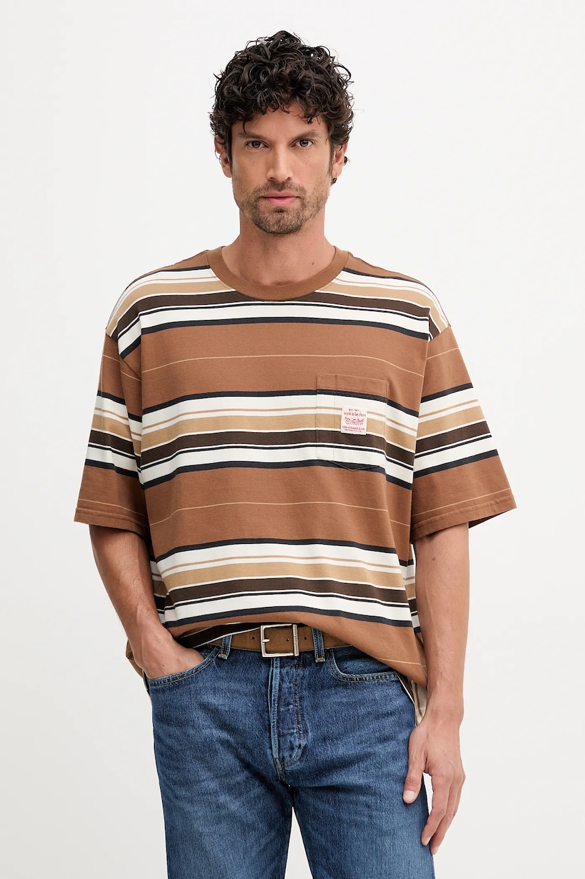 Levi\'s tricou din bumbac culoarea maro, cu imprimeu, A5850