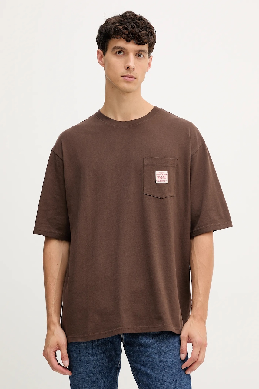 Levi's tricou din bumbac culoarea maro, uni, A5850