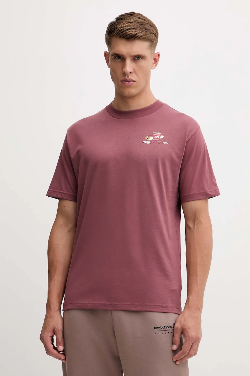 New Balance tricou din bumbac culoarea roz, cu imprimeu, MT53931WAD