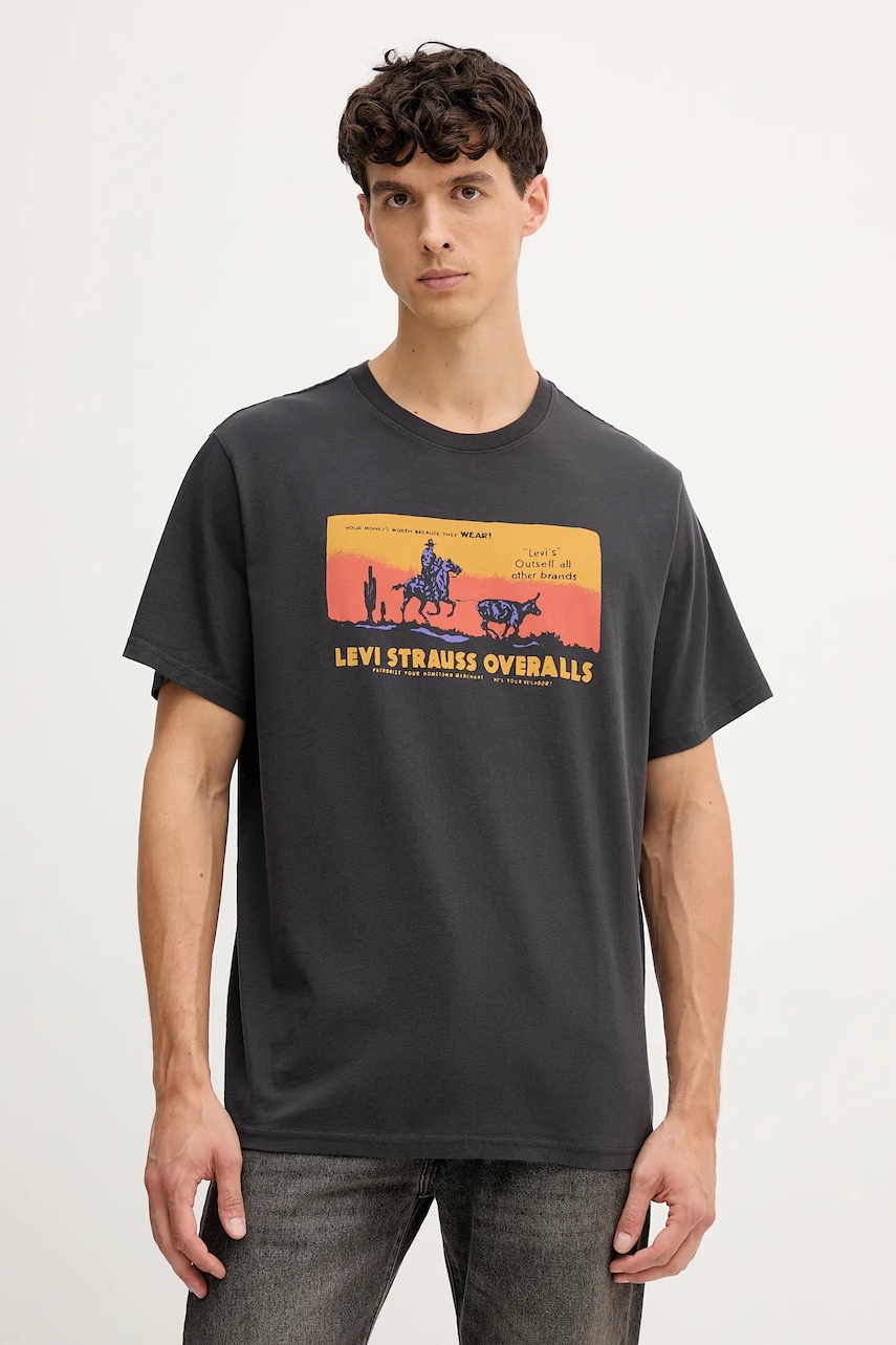 Levi\'s tricou din bumbac culoarea gri, cu imprimeu, 16143