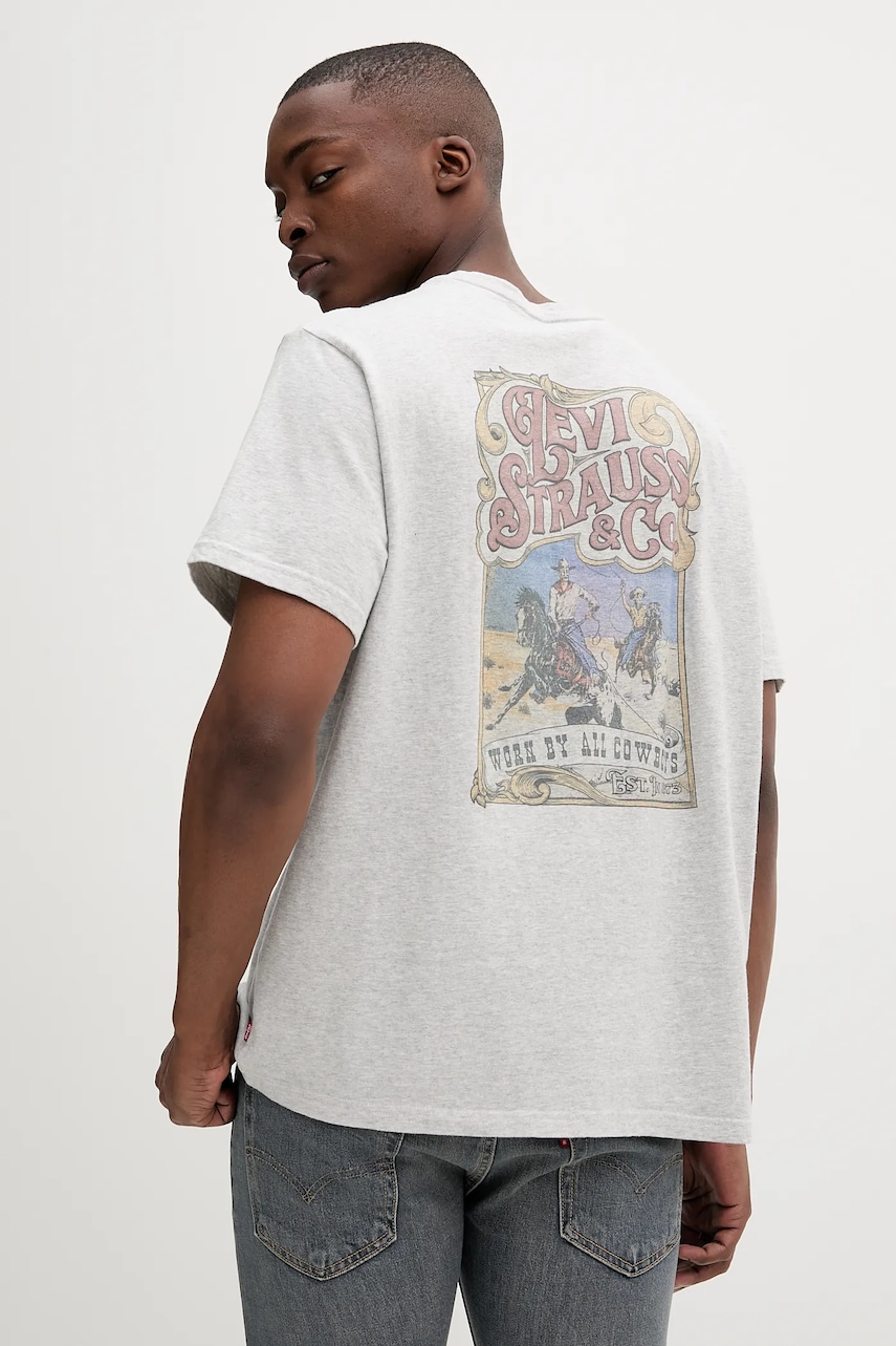 Levi\'s tricou din bumbac culoarea gri, cu imprimeu, 16143