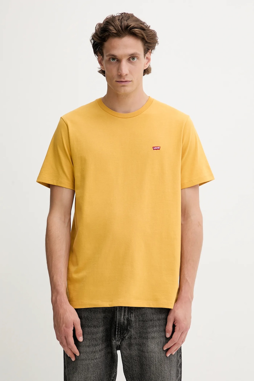 Levně Bavlněné tričko Levi's pánské, žlutá barva, 56605