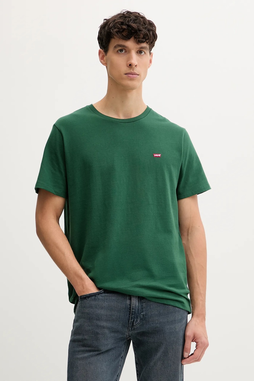 Levně Bavlněné tričko Levi's pánské, zelená barva, 56605