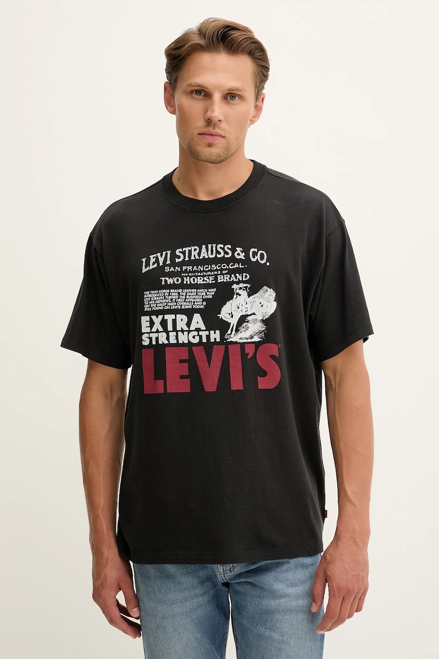 Levně Bavlněné tričko Levi's pánské, černá barva, s potiskem, 87373