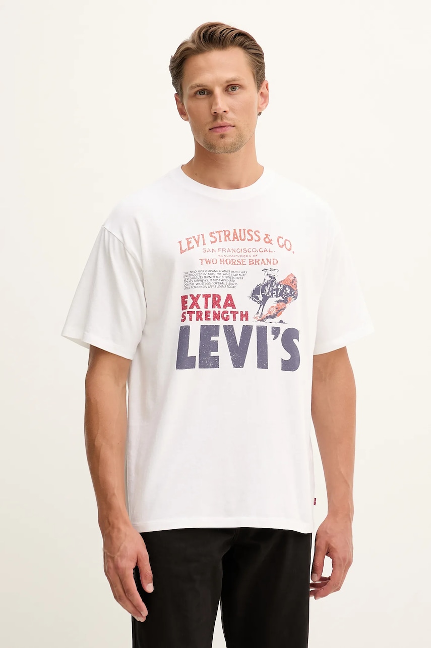 Levi's tricou din bumbac culoarea alb, cu imprimeu, 87373 Levi's tricou din bumbac culoarea alb, cu imprimeu, 87373