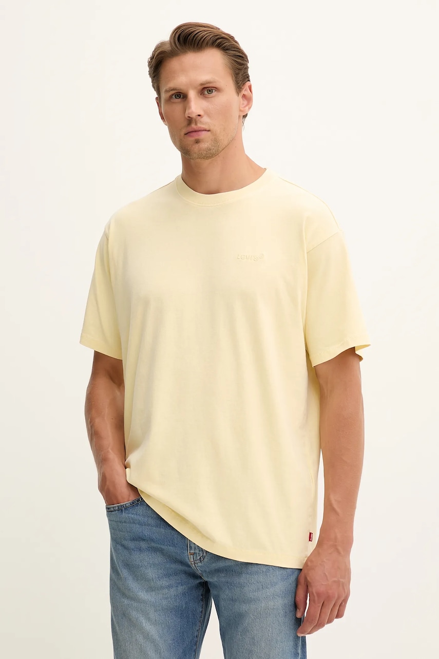 Levi's tricou din bumbac culoarea galben, neted, A0637