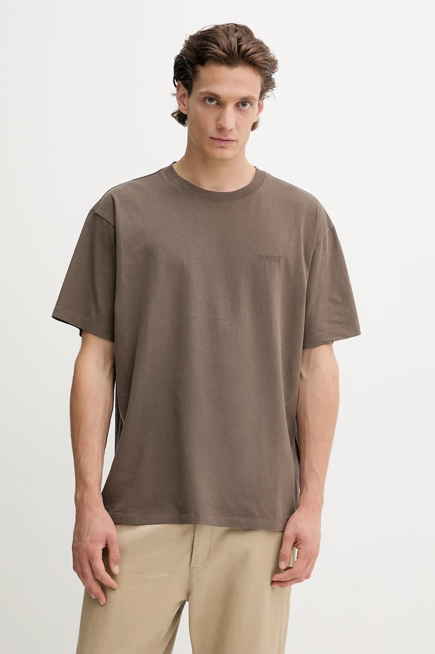 Levi's tricou din bumbac culoarea maro, uni, A0637