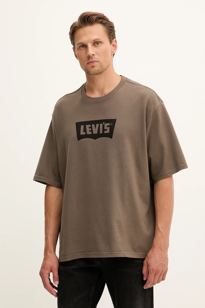 Levi's tricou din bumbac culoarea maro, cu imprimeu, A5805