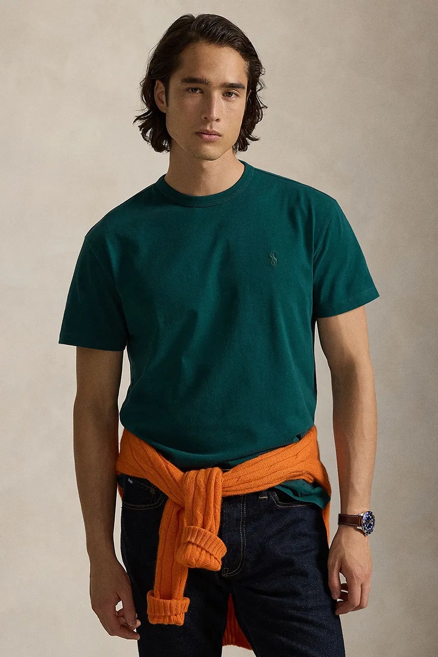 

Памучна тениска Polo Ralph Lauren в зелено с изчистен дизайн 710P07548, Зелен