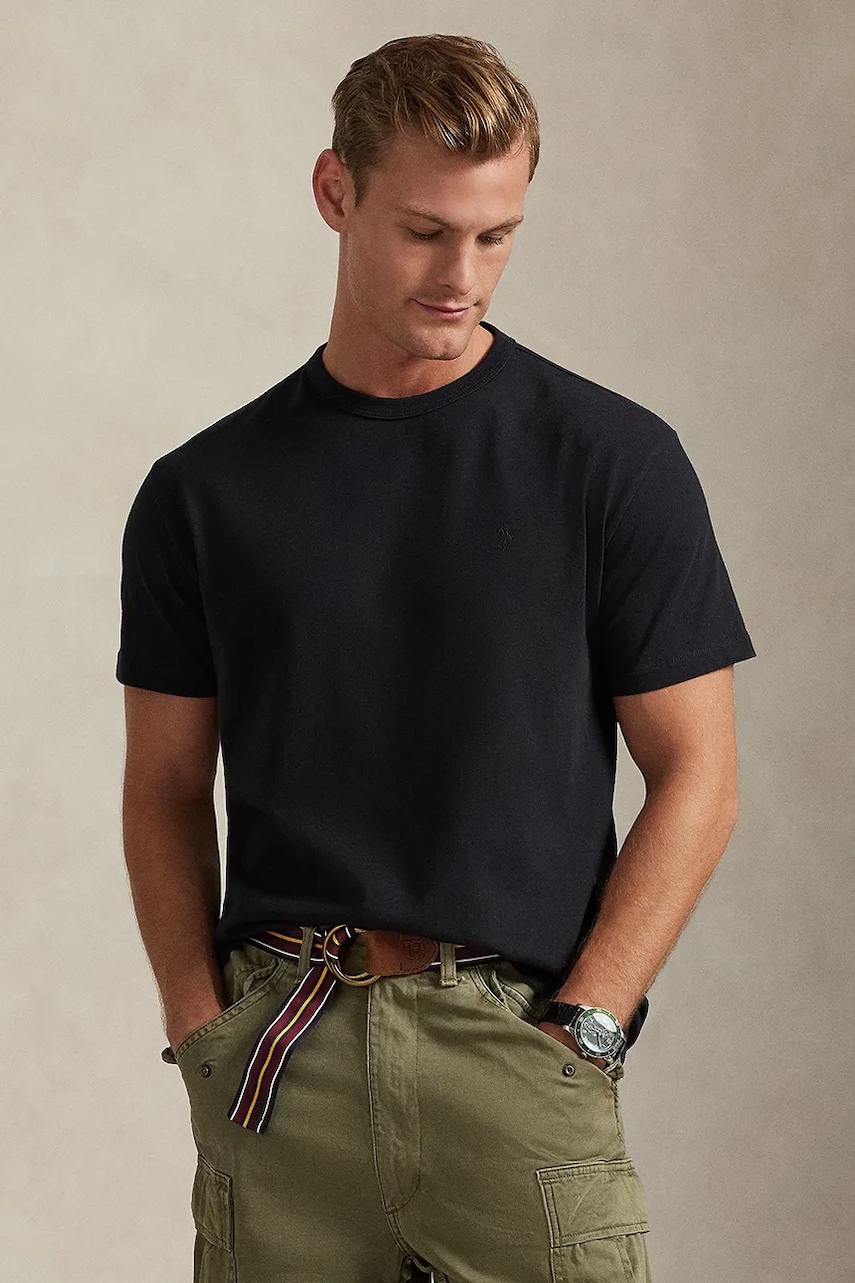 Levně Bavlněné tričko Polo Ralph Lauren pánské, černá barva, 710P07548