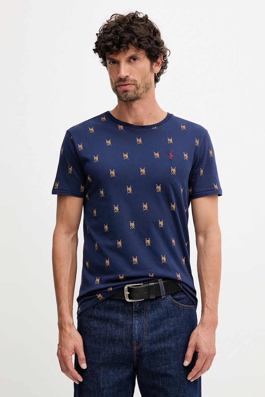 Levně Bavlněné tričko Polo Ralph Lauren pánské, tmavomodrá barva, 710P00081