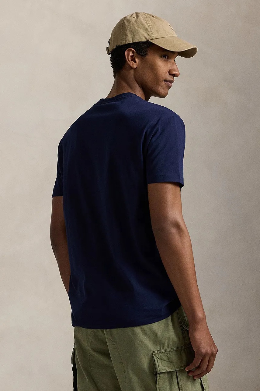 Хлопковая футболка Polo Ralph Lauren цвет синий с принтом 710P00086