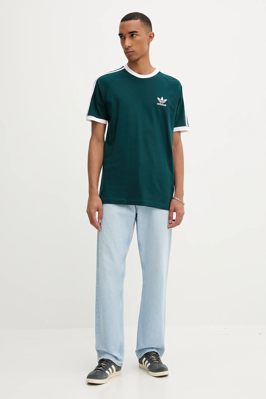 Хлопковая футболка adidas Originals 3-Stripes цвет зелёный с аппликацией JY1374