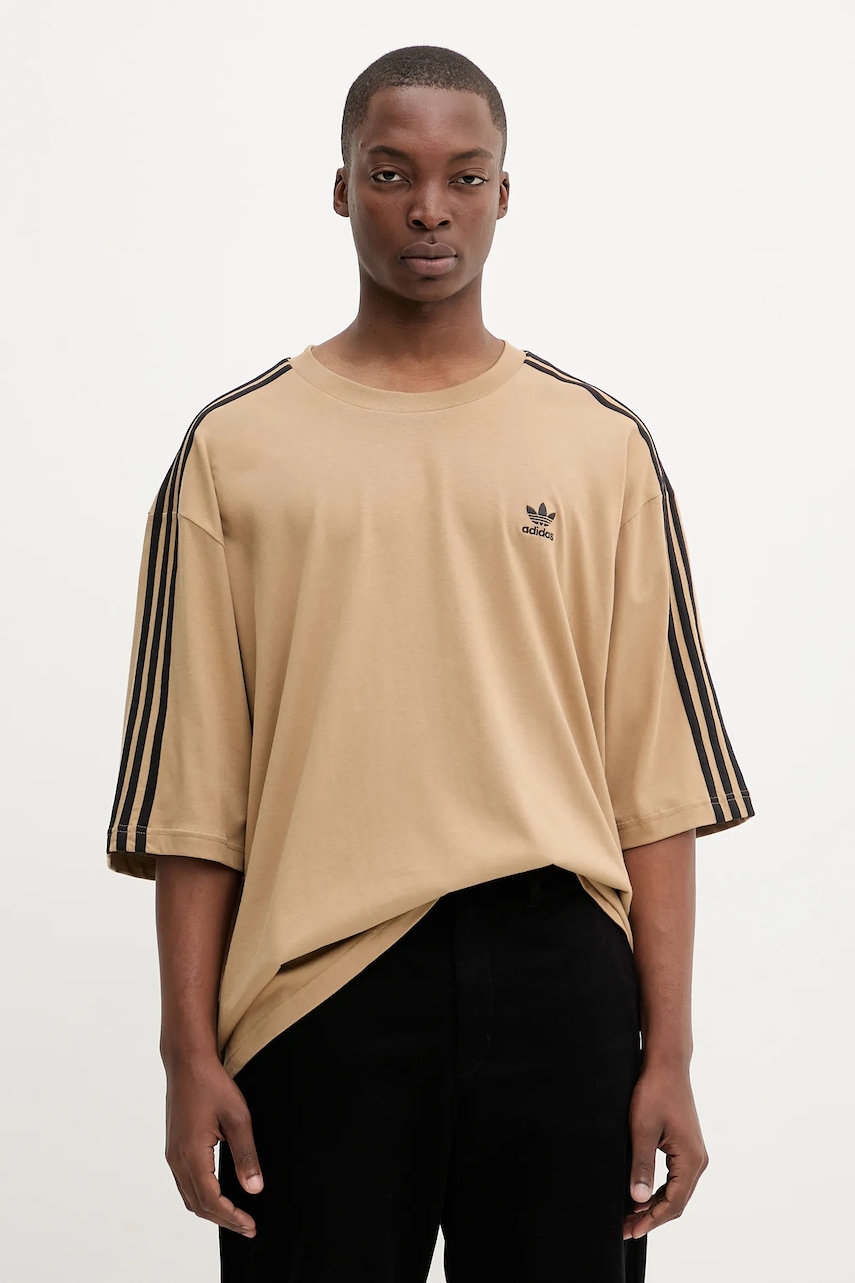 adidas Originals tricou din bumbac Oversize Tee culoarea verde, cu imprimeu, JY1397