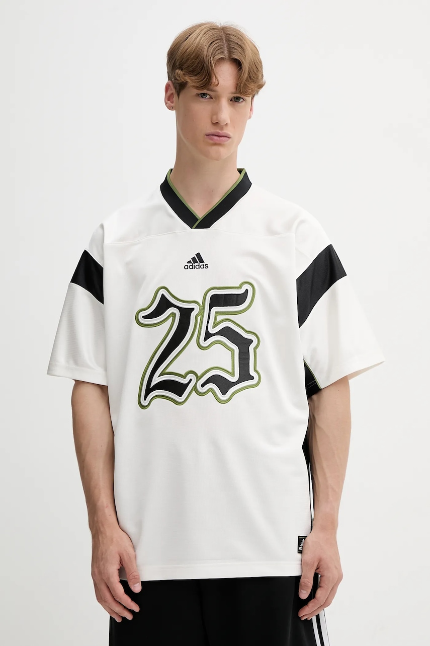 adidas Originals tricou culoarea bej, cu imprimeu, JY2762