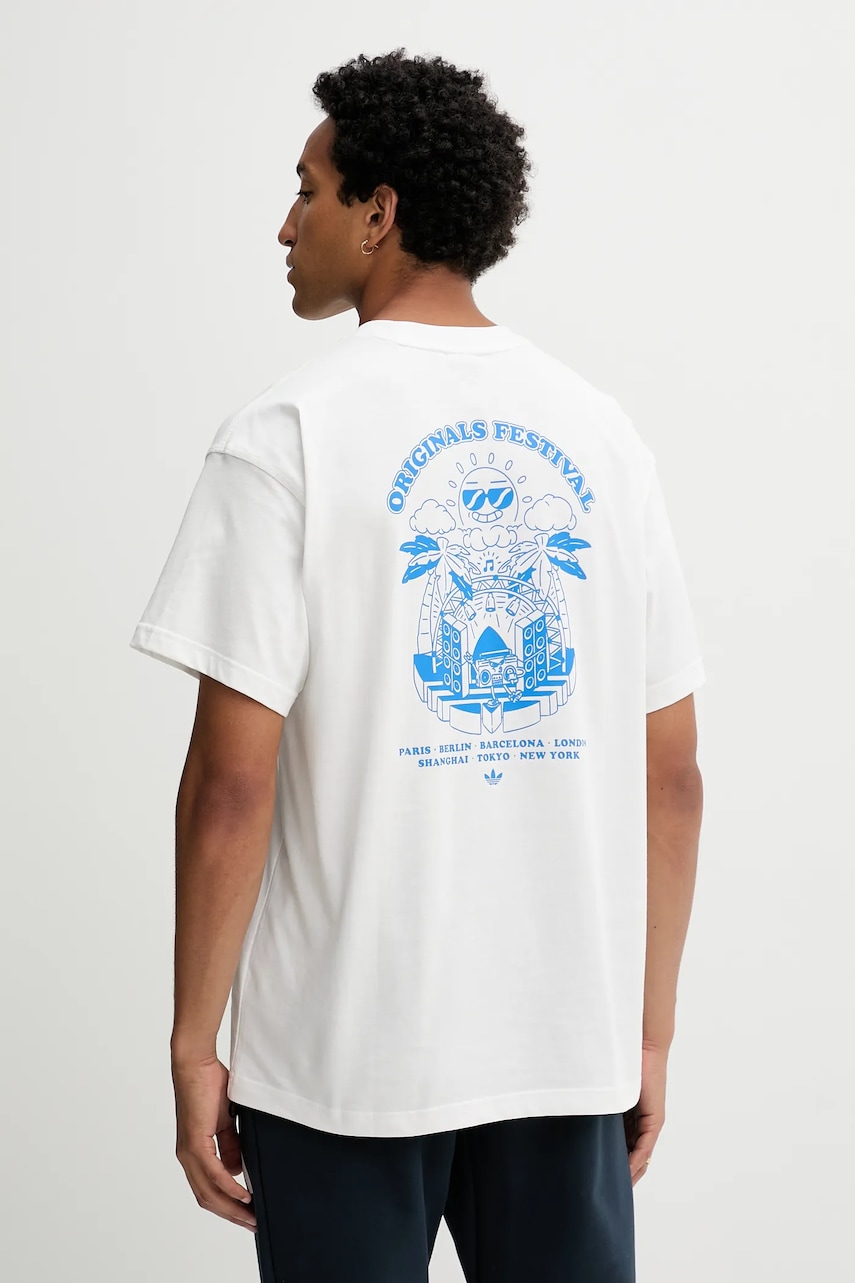 adidas Originals tricou din bumbac Music Fests Tee culoarea alb, cu imprimeu, KQ9955