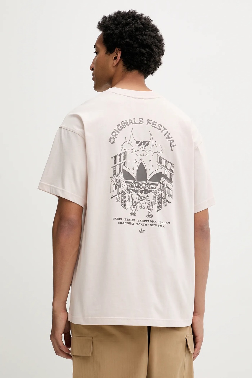 adidas Originals tricou din bumbac Street Band Tee culoarea bej, cu imprimeu, KQ9956