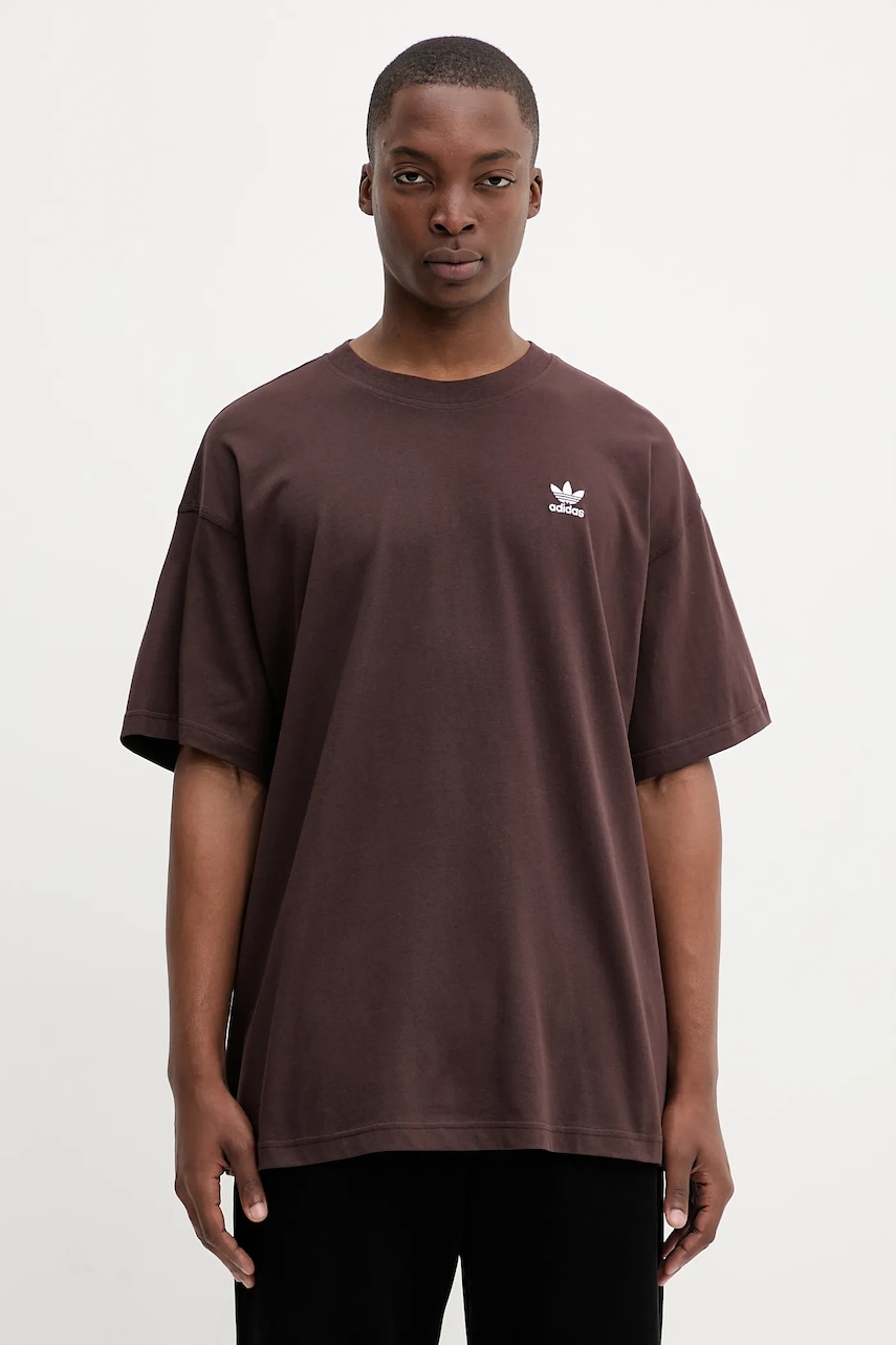 adidas Originals tricou din bumbac Essentials culoarea maro, uni, KT0780