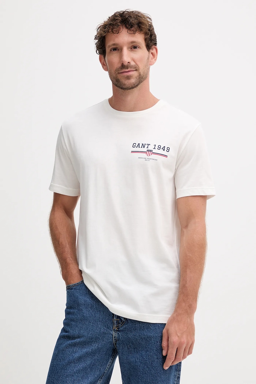 Gant tricou din bumbac culoarea alb, cu imprimeu, 2067044