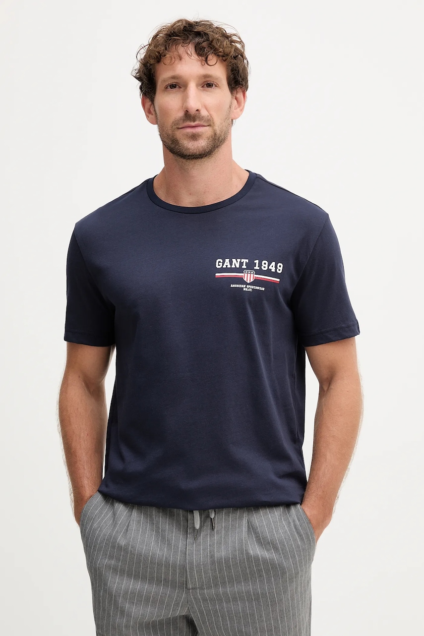 Gant tricou din bumbac culoarea albastru marin, cu imprimeu, 2067044