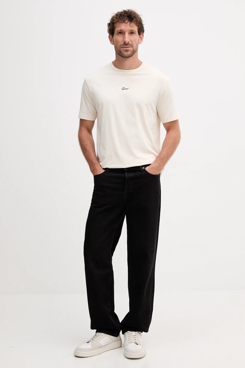 Хлопковая футболка Gant цвет бежевый с принтом 2003343