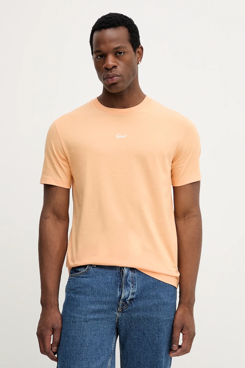 Gant tricou din bumbac culoarea portocaliu, cu imprimeu, 2003343