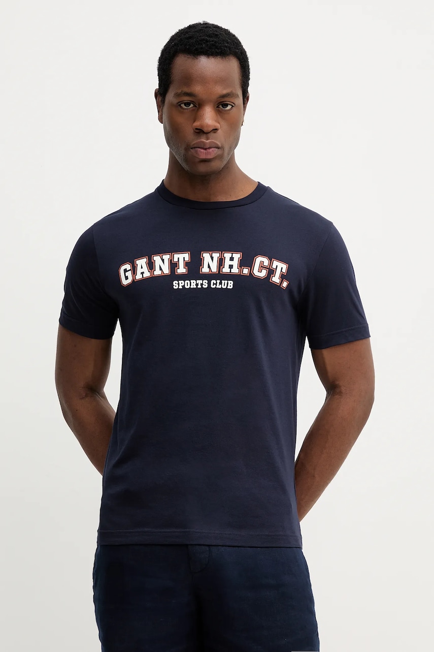 Gant tricou din bumbac culoarea albastru marin, cu imprimeu, 2003345