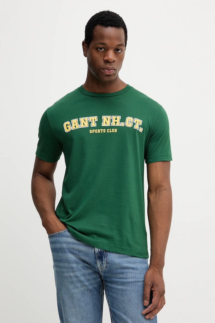 Gant tricou din bumbac culoarea verde, cu imprimeu, 2003345