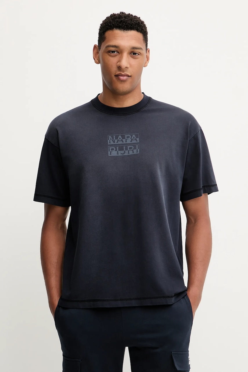 Napapijri tricou din bumbac S-Comel culoarea albastru marin, cu imprimeu, NP0A88Y91761