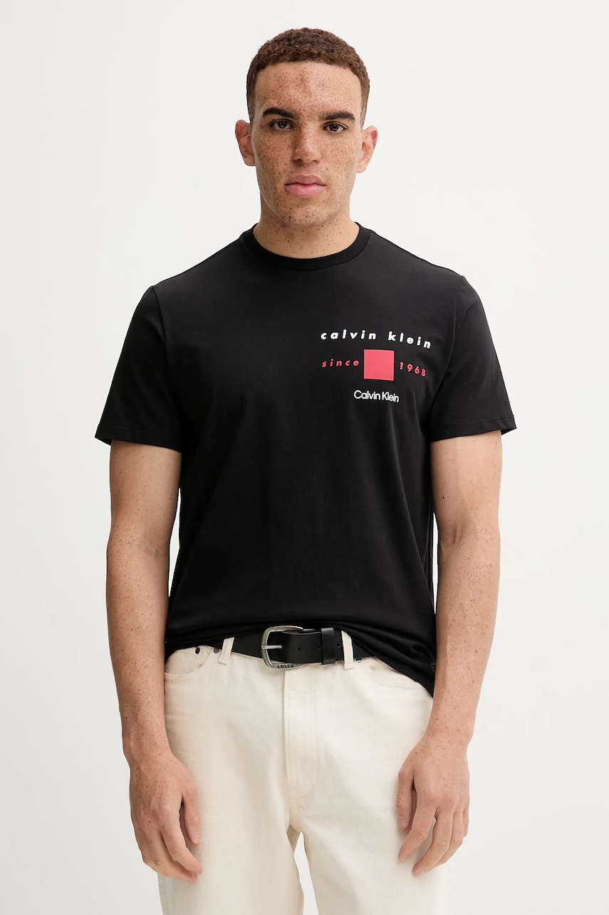 Levně Bavlněné tričko Calvin Klein pánské, černá barva, s potiskem, LV04RD817G
