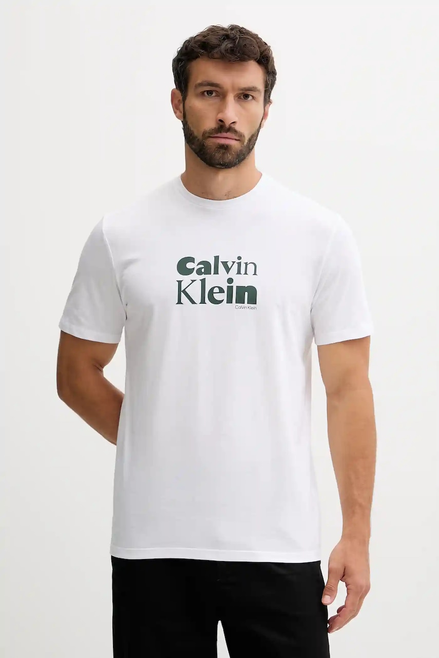 Levně Bavlněné tričko Calvin Klein pánské, bílá barva, s potiskem, LV04RD820G