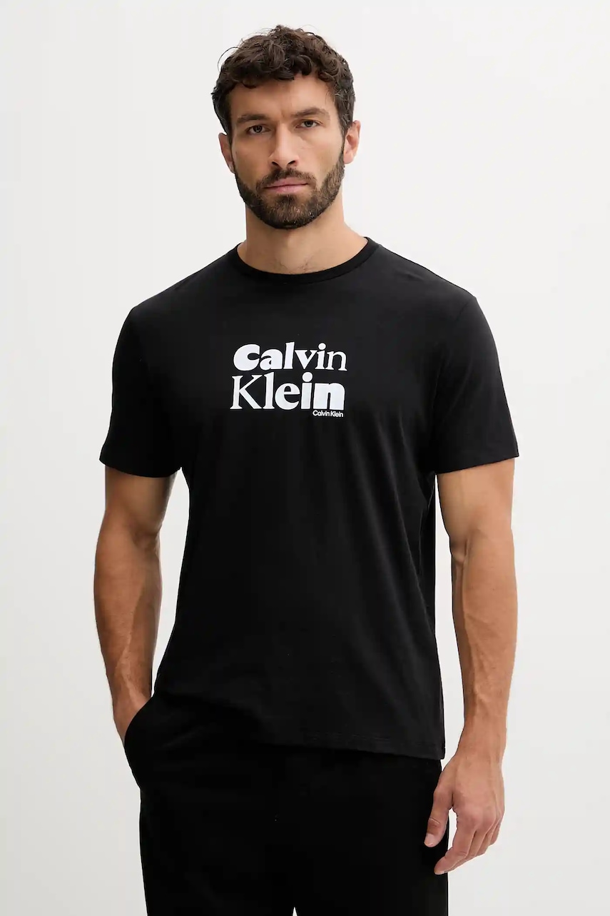 Levně Bavlněné tričko Calvin Klein pánské, černá barva, s potiskem, LV04RD820G
