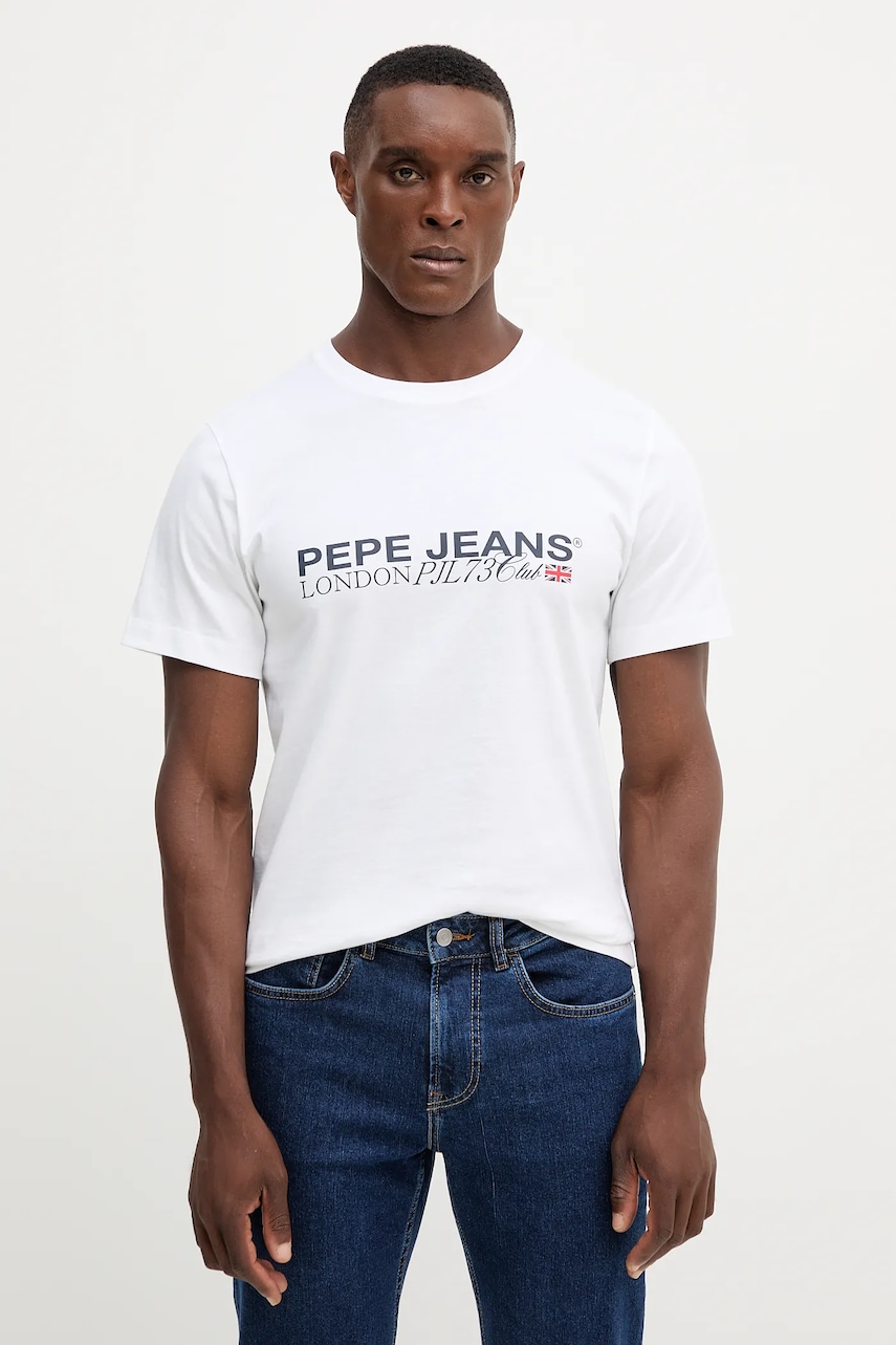 Pepe Jeans tricou din bumbac culoarea alb, cu imprimeu, PM5010104