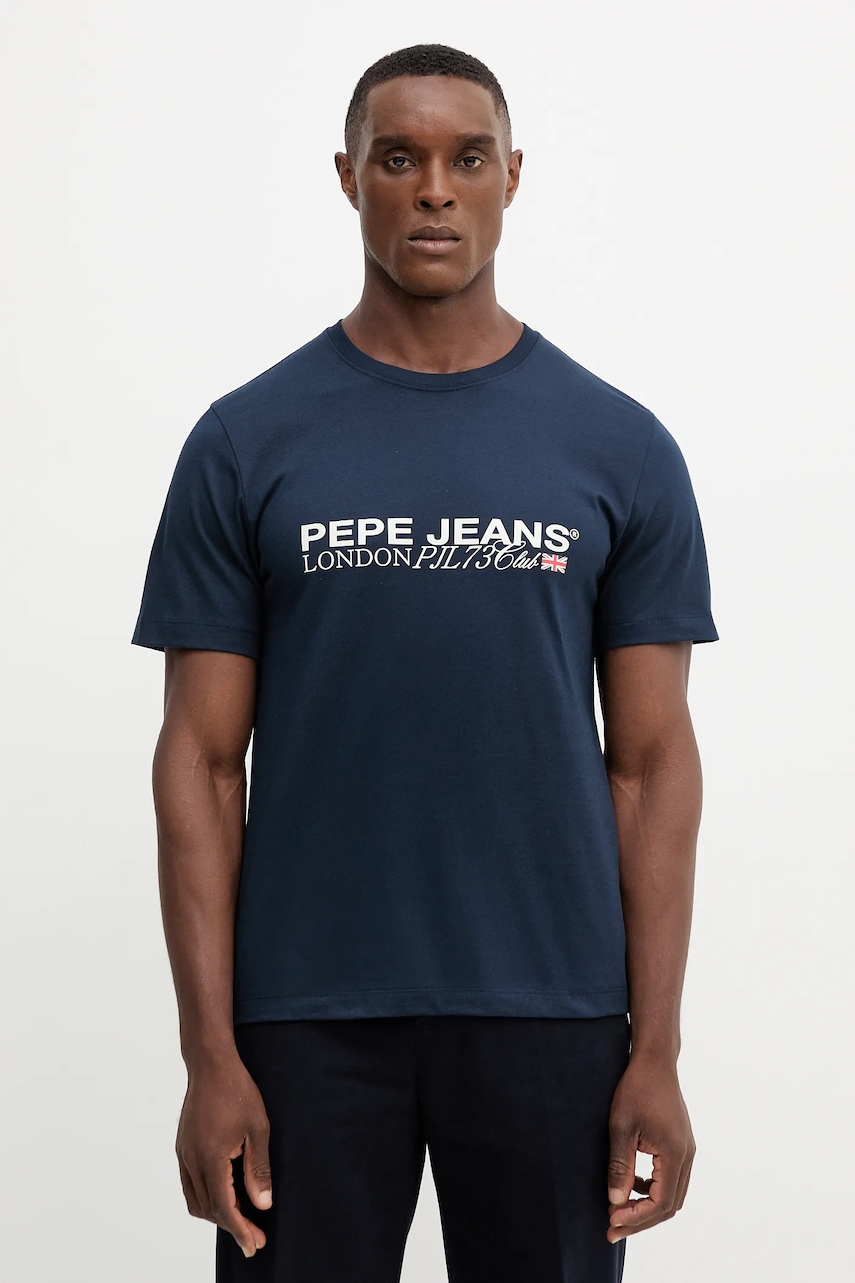 Pepe Jeans tricou din bumbac culoarea bleumarin, cu imprimeu, PM5010104