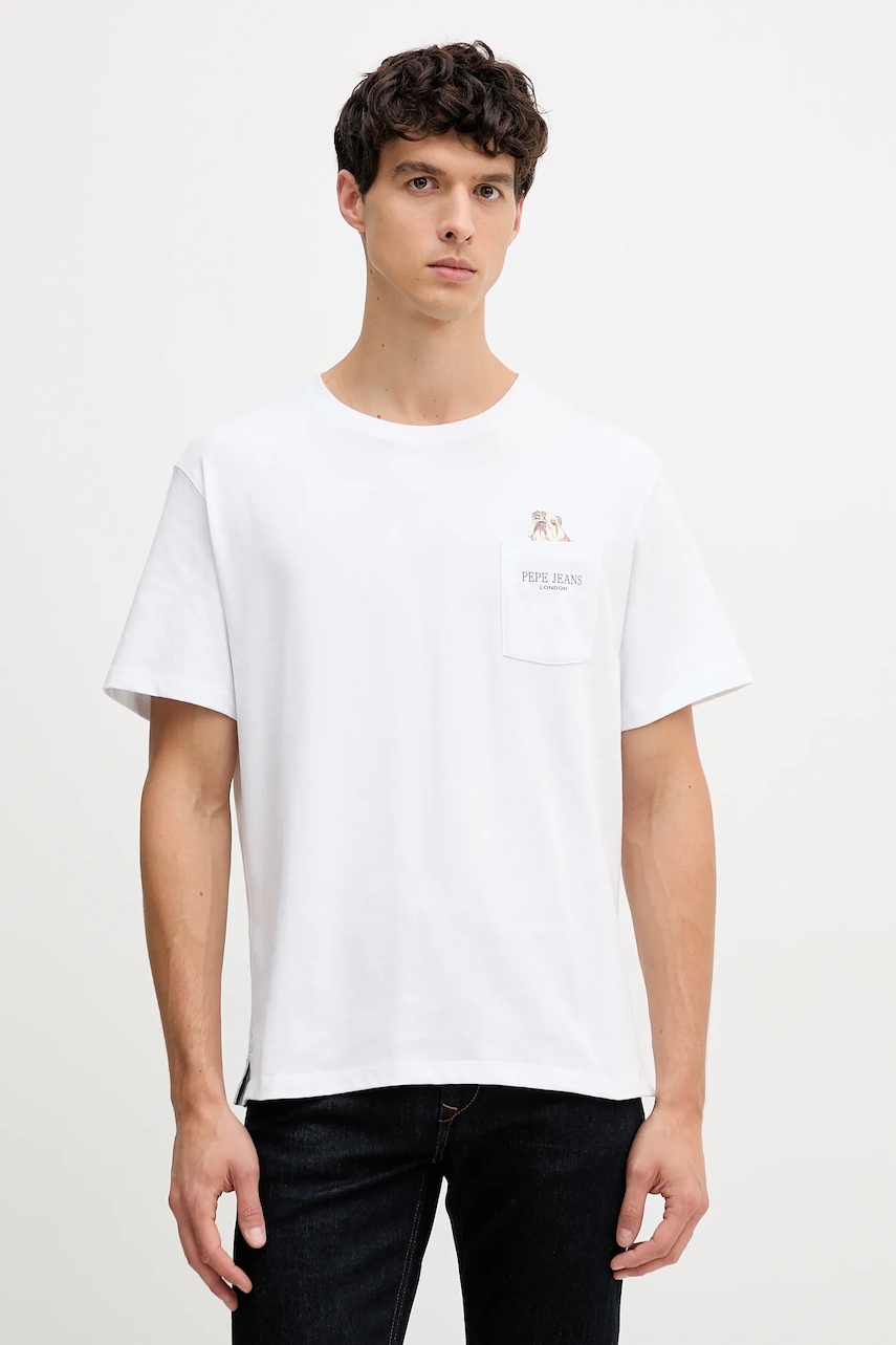 Pepe Jeans tricou din bumbac culoarea alb, cu imprimeu, PM5010095