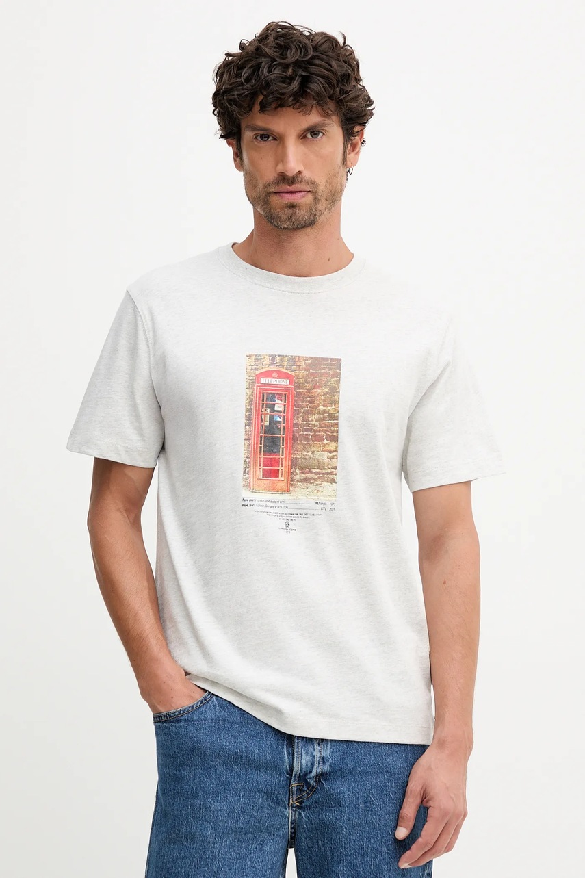 Pepe Jeans tricou din bumbac culoarea gri, cu imprimeu, PM5010102