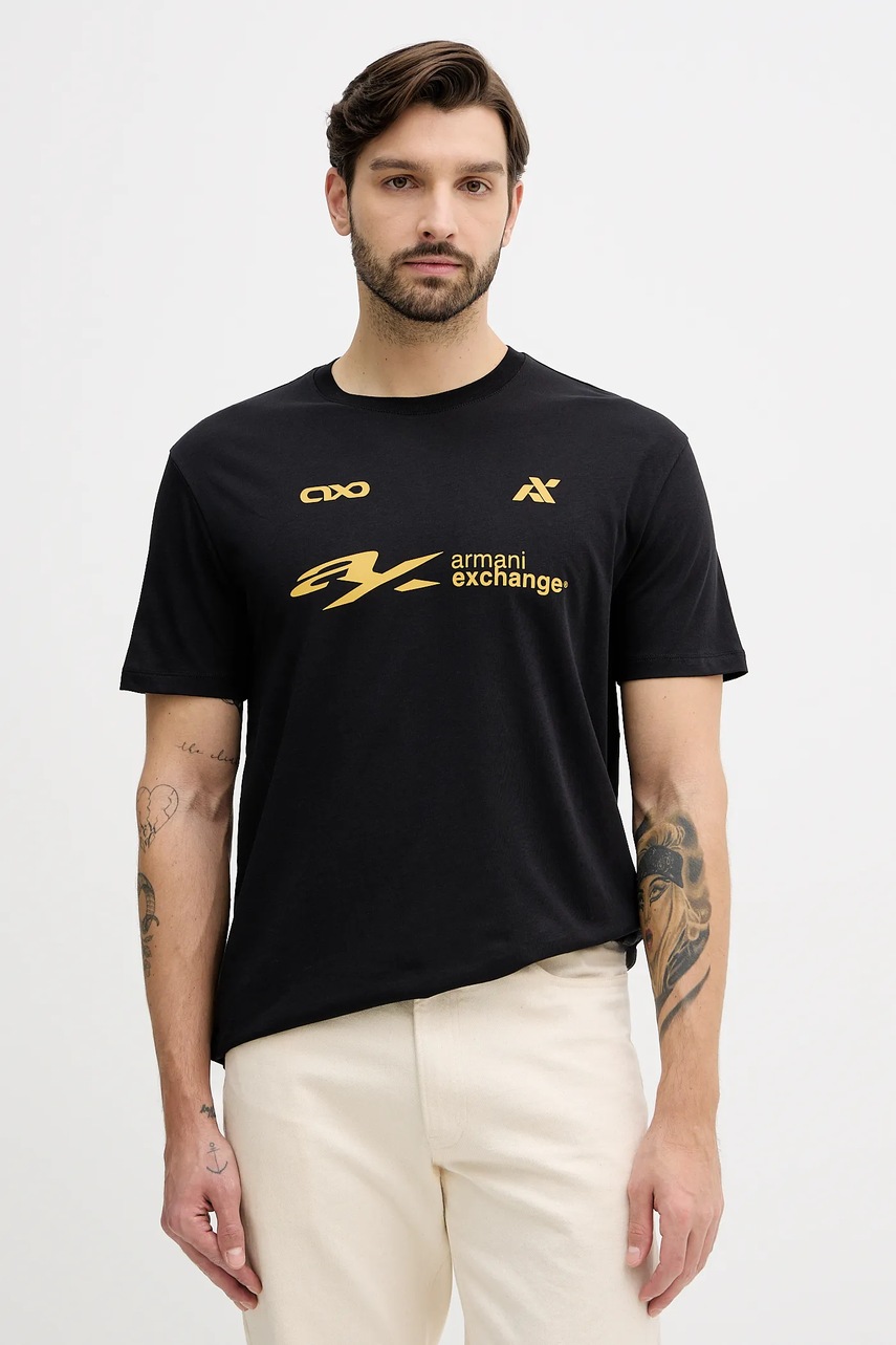 Levně Bavlněné tričko Armani Exchange pánské, černá barva, s potiskem, XM001404 AF16432