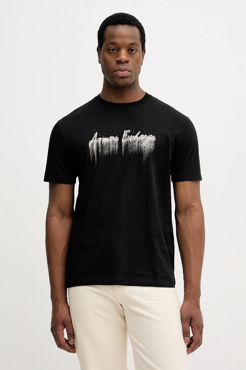 Levně Bavlněné tričko Armani Exchange pánské, černá barva, s potiskem, XM001462 AF10364