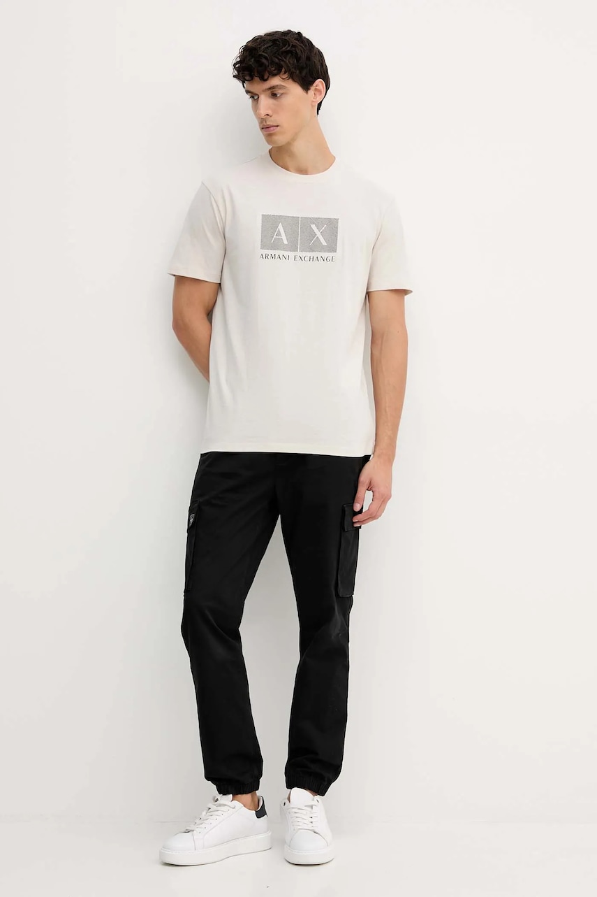 Хлопковая футболка Armani Exchange цвет бежевый с принтом XM001463 AF10356 Хлопковая футболка Armani Exchange цвет бежевый с принтом XM001463 AF10356