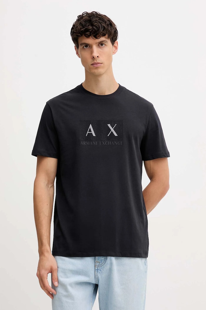 Armani Exchange tricou din bumbac culoarea bleumarin, cu imprimeu, XM001463 AF10356