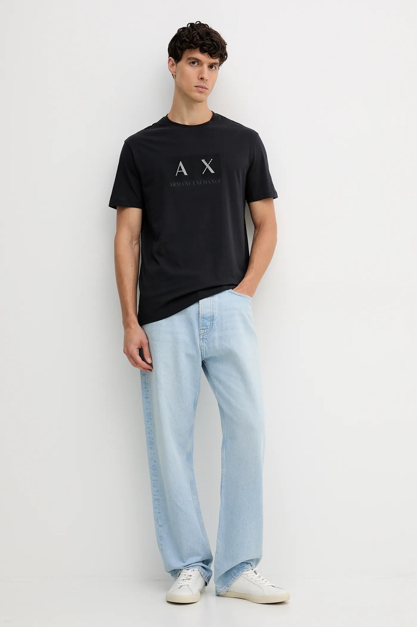Хлопковая футболка Armani Exchange цвет синий с принтом XM001463 AF10356