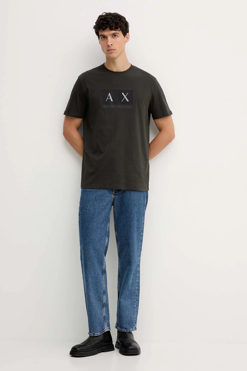 Хлопковая футболка Armani Exchange цвет коричневый с принтом XM001463 AF10356