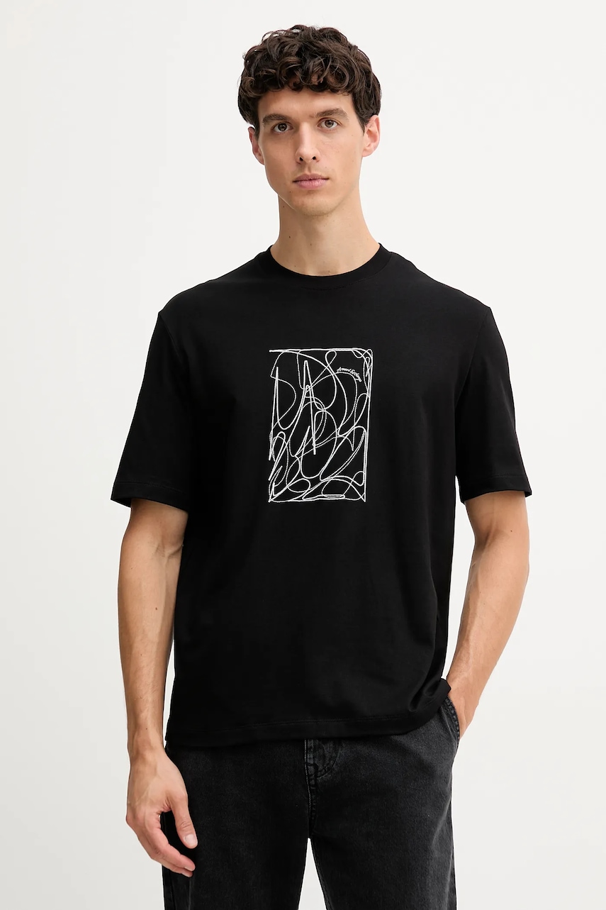 Levně Bavlněné tričko Armani Exchange pánské, černá barva, s aplikací, XM001468 AF10362