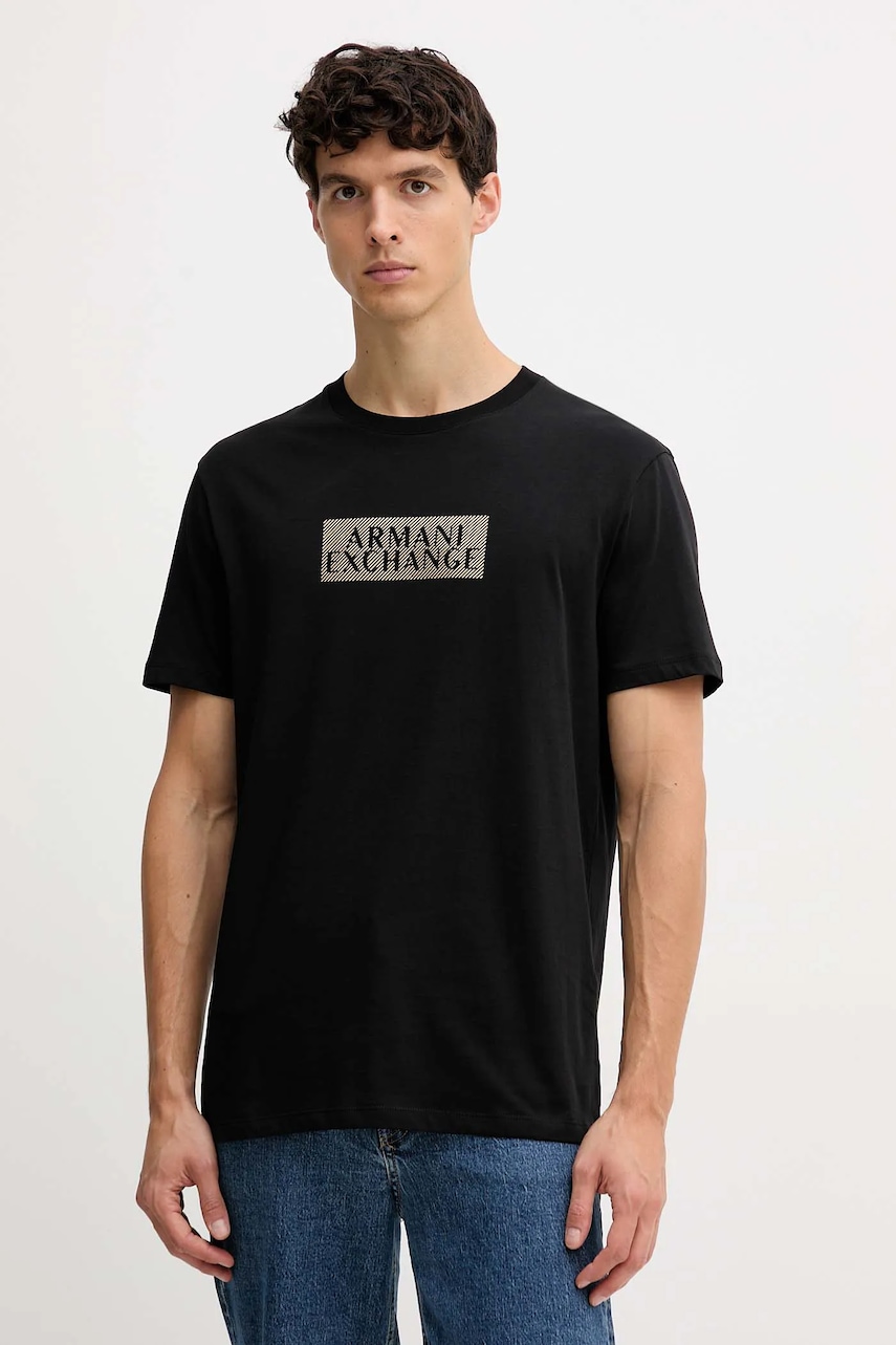 Armani Exchange tricou din bumbac culoarea negru, cu imprimeu, XM001911 AF10356