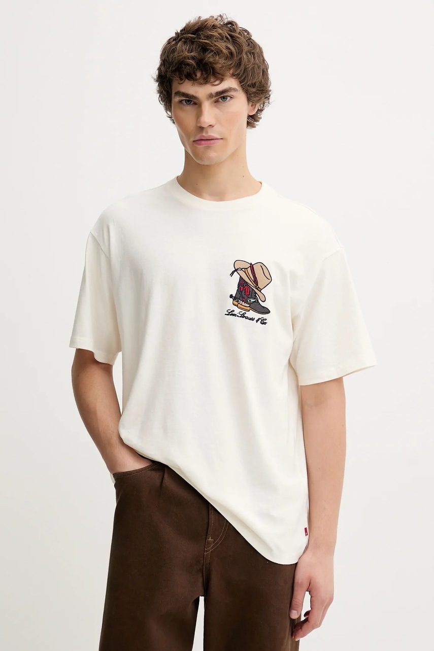 Levi\'s tricou din bumbac culoarea bej, cu imprimeu, 87373