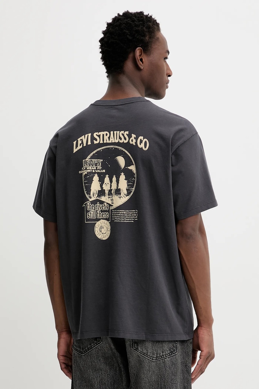 Levi\'s tricou din bumbac culoarea gri, cu imprimeu, 87373