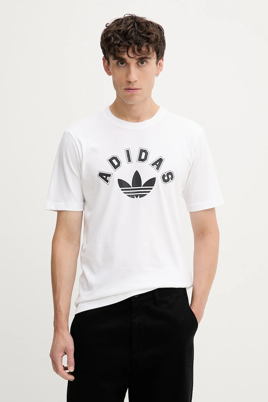 Levně Bavlněné tričko adidas Originals Trefoil pánské, bílá barva, s aplikací, JV7752