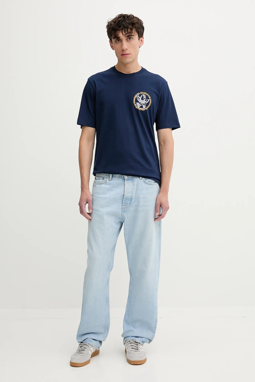 Хлопковая футболка adidas Originals Trefoil Series Loose Tee цвет синий с принтом JW3016